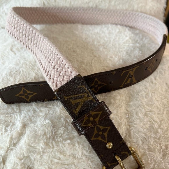 🛑 SOLD 🛑 LV Gold Square Pin Buckle Monogram Braided Belt Pink, Size 80/32 - Picture 4 of 5